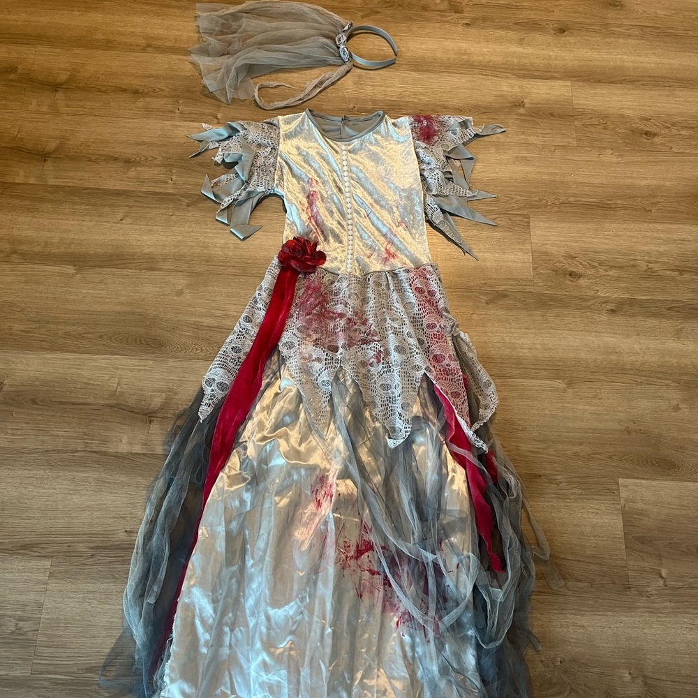 Kids Zombie Princess/bride Costume - Gray and Red